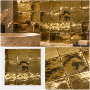 Fries 13x13 Goud Handvorm Wandtegel - Klassiek, Luxe en Hotel Chique