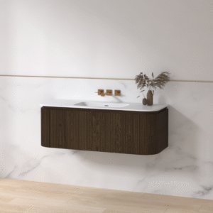 Sanoro Elegance 120 Walnut Badmeubelset - Solid Surface Wastafel - 0 Kraangaten