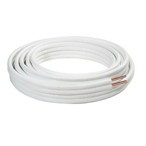 Dubbele koperen airco leiding van 1/4” en 1/2” op rol van 20 meter