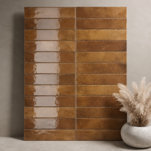 Ochre Brick Mix 6,5x29,8 cm – Glanzende Wandtegel in Okerkleur