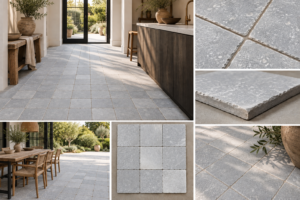 Getrommeld Belgisch hardsteen look keramische tegel grijs 20x20 cm