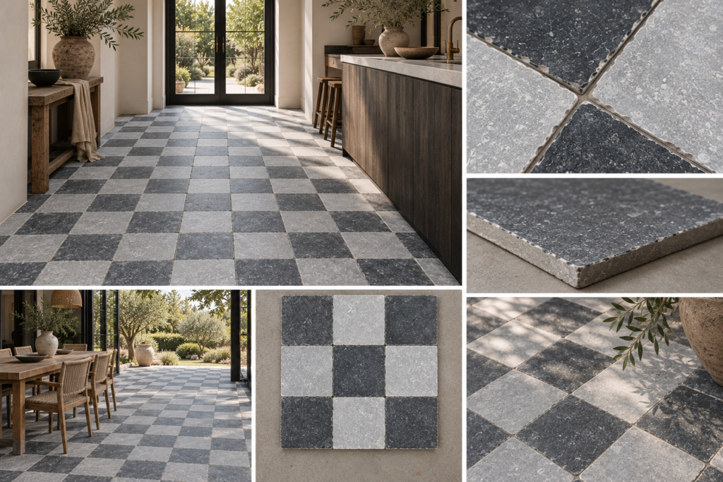 Getrommeld Belgisch hardsteen look keramische tegels 20x20 cm mix grijs zwart