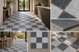 Getrommeld Belgisch hardsteen look keramische tegels 20x20 cm mix grijs zwart