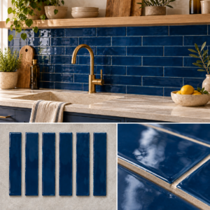 Handvorm Marine Blauw 5x25 cm – Glanzende wandtegel