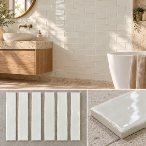 Handvorm Off White 5x25 cm – Glanzende wandtegel
