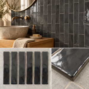 Handvorm Titanium 5x25 cm – Glanzende wandtegel