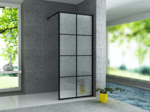 Beko douchewand met raster – 140x200 cm – mat zwart – helder