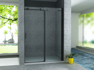 Schuifdeur voor nis – 120x200 cm – mat zwart – helder glas