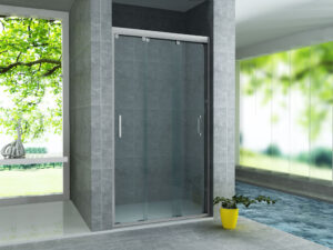 Driedelige schuifdeur voor nis – 90x200 cm – chroom – helder glas