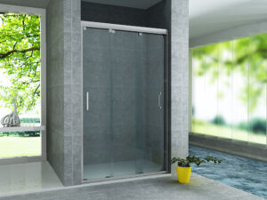 Driedelige schuifdeur voor nis – 100x200 cm – chroom – helder glas