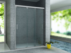 Driedelige schuifdeur voor nis – 120x200 cm – chroom – helder glas