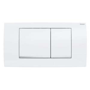 Geberit Twinline30 bedieningspaneel, hoekig, 2-toets spoeling – Plaat, Toets: wit / Glanzend; Designstrook: chroom / Glanzend – 115.899.KJ.1