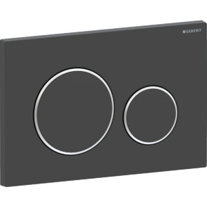 Geberit Sigma20 bedieningspaneel, rond, 2-toets spoeling – Plaat, Toets: zwart mat / Easy to clean gecoat; Designring: chroom / Glanzend – 115.882.14.1