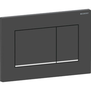 Geberit Sigma20 bedieningspaneel, hoekig, 2-toets spoeling – Plaat, Toets: zwart mat / Easy to clean gecoat; Designstrook: chroom / Glanzend – 115.883.14.1