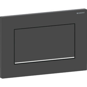 Geberit Sigma10 bedieningspaneel, hoekig, spoel-stop spoeling, schroefbaar – Plaat, Toets: zwart mat / Easy to clean gecoat; Designstrook: chroom / Glanzend – 115.893.14.1