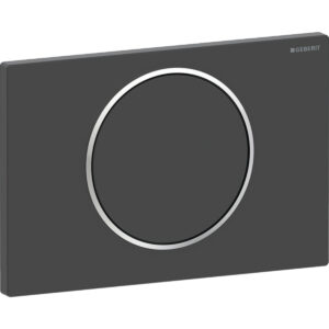 Geberit Sigma10 bedieningspaneel, rond, spoel-stop spoeling – Plaat, Toets: zwart mat / Easy to clean gecoat; Designring: Gepolijst – 115.758.14.5