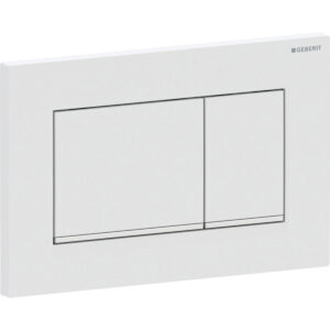 Geberit Sigma20 bedieningspaneel, hoekig, 2-toets spoeling – Plaat, Toets: wit mat / Easy to clean gecoat; Designstrook: chroom / Glanzend – 115.883.JT.1