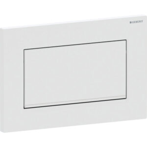 Geberit Sigma10 bedieningspaneel, hoekig, spoel-stop spoeling, schroefbaar – Plaat, Toets: wit mat / Easy to clean gecoat; Designstrook: chroom / Glanzend – 115.893.JT.1