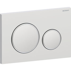 Geberit Sigma20 bedieningspaneel, rond, 2-toets spoeling – Plaat, Toets: chroom / mat, easy to clean gecoat; Designring: chroom / Glanzend – 115.882.JQ.1
