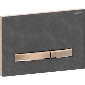 Geberit Sigma50 bedieningspaneel, hoekig, 2-toets spoeling, metaalkleur rood goud – Grondplaat, Toets: rood goud / Geborsteld, easy to clean gecoat; Afdekplaat: Mustang leisteen – 115.670.JM.2