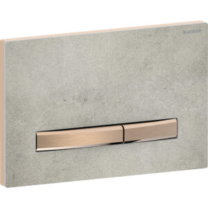 Geberit Sigma50 bedieningspaneel, hoekig, 2-toets spoeling, metaalkleur rood goud – Grondplaat, Toets: rood goud / Geborsteld, easy to clean gecoat; Afdekplaat: betonlook – 115.670.JV.2