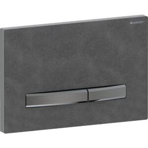 Geberit Sigma50 bedieningspaneel, hoekig, 2-toets spoeling, metaalkleur zwart chroom – Grondplaat, Toets: zwart chroom / Geborsteld, easy to clean gecoat; Afdekplaat: Mustang leisteen – 115.671.JM.2