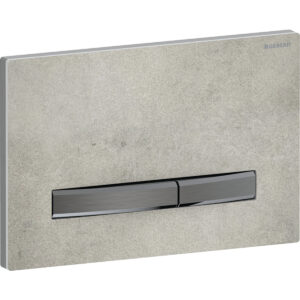 Geberit Sigma50 bedieningspaneel, hoekig, 2-toets spoeling, metaalkleur zwart chroom – Grondplaat, Toets: zwart chroom / Geborsteld, easy to clean gecoat; Afdekplaat: betonlook – 115.671.JV.2