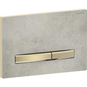 Geberit Sigma50 bedieningspaneel, hoekig, 2-toets spoeling, metaalkleur messing – Grondplaat, Toets: Messing / Geborsteld, easy to clean gecoat; Afdekplaat: betonlook – 115.672.JV.2