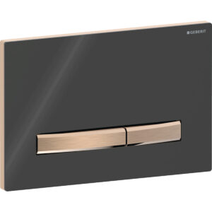 Geberit Sigma50 bedieningspaneel, hoekig, 2-toets spoeling, metaalkleur rood goud – Grondplaat, Toets: rood goud / Geborsteld, easy to clean gecoat; Afdekplaat: zwart / Glanzend – 115.670.DW.2