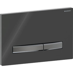 Geberit Sigma50 bedieningspaneel, hoekig, 2-toets spoeling, metaalkleur zwart chroom – Grondplaat, Toets: zwart chroom / Geborsteld, easy to clean gecoat; Afdekplaat: zwart / Glanzend – 115.671.DW.2