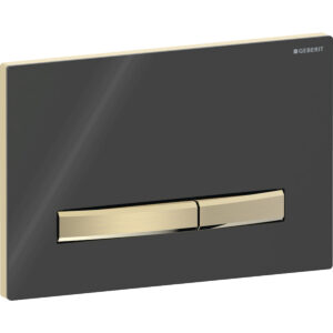 Geberit Sigma50 bedieningspaneel, hoekig, 2-toets spoeling, metaalkleur messing – Grondplaat, Toets: Messing / Geborsteld, easy to clean gecoat; Afdekplaat: zwart / Glanzend – 115.672.DW.2
