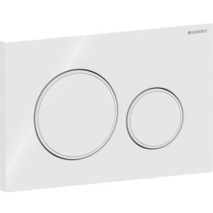Geberit Sigma20 bedieningspaneel, rond, 2-toets spoeling – Plaat, Toets: wit / Glanzend; Designring: wit mat – 115.882.11.1