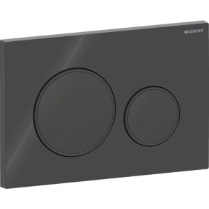 Geberit Sigma20 bedieningspaneel, rond, 2-toets spoeling – Plaat, Toets: zwart / Glanzend; Designring: zwart mat – 115.882.DW.1
