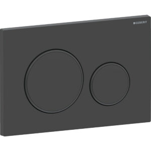 Geberit Sigma20 bedieningspaneel, rond, 2-toets spoeling – Plaat, Toets: zwart mat / Easy to clean gecoat; Designring: zwart / Glanzend – 115.882.16.1