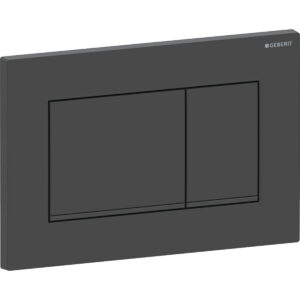 Geberit Sigma20 bedieningspaneel, hoekig, 2-toets spoeling – Plaat, Toets: zwart mat / Easy to clean gecoat; Designstrook: zwart / Glanzend – 115.883.16.1