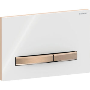 Geberit Sigma50 bedieningspaneel, hoekig, 2-toets spoeling, metaalkleur rood goud – Grondplaat, Toets: rood goud / Geborsteld, easy to clean gecoat; Afdekplaat: wit / Glanzend – 115.670.11.2