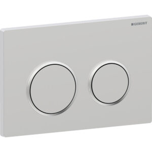 Geberit Omega20 bedieningspaneel, rond, 2-toets spoeling – Plaat, Toets: chroom / mat, easy to clean gecoat; Designring: chroom / Glanzend – 115.085.JQ.1