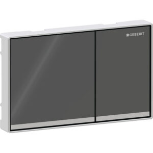 Geberit Omega60 bedieningspaneel, hoekig, 2-toets spoeling, vlak geïntegreerd – Toets: lava / Glanzend glas; Designstrook: Spiegelglas; Frame: chroom / Glanzend – 115.081.JK.1