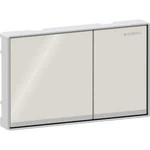 Geberit Omega60 bedieningspaneel, hoekig, 2-toets spoeling, vlak geïntegreerd – Toets: zandgrijs / Glanzend glas; Designstrook: Spiegelglas; Frame: chroom / Glanzend – 115.081.JL.1