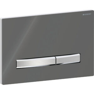 Geberit Sigma50 bedieningspaneel, hoekig, 2-toets spoeling, metaalkleur verchroomd – Grondplaat: chroom / Glanzend; Afdekplaat: lava / Glanzend glas; Toets: chroom / Geborsteld, easy to clean gecoat – 115.788.JK.2
