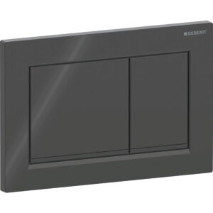 Geberit Omega20 bedieningspaneel, hoekig, 2-toets spoeling – Plaat, Toets: zwart / Glanzend; Designstrook: zwart mat – 115.080.DW.1