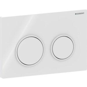 Geberit Omega20 bedieningspaneel, rond, 2-toets spoeling – Plaat, Toets: wit / Glanzend; Designring: wit mat – 115.085.11.1