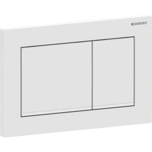 Geberit Omega20 bedieningspaneel, hoekig, 2-toets spoeling – Plaat, Toets: wit mat / Easy to clean gecoat; Designstrook: wit / Glanzend – 115.080.01.1