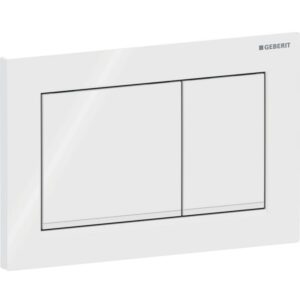 Geberit Omega20 bedieningspaneel, hoekig, 2-toets spoeling – Plaat, Toets: wit / Glanzend; Designstrook: wit mat – 115.080.11.1