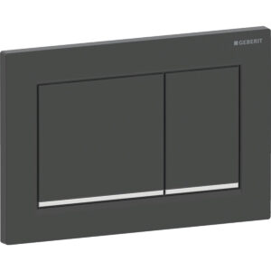 Geberit Omega20 bedieningspaneel, hoekig, 2-toets spoeling – Plaat, Toets: zwart mat / Easy to clean gecoat; Designstrook: chroom / Glanzend – 115.080.14.1