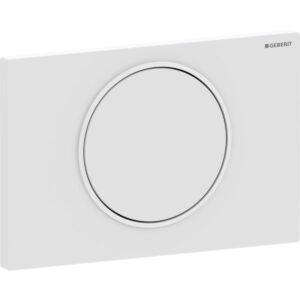 Geberit Sigma10 bedieningspaneel, rond, spoel-stop spoeling – Plaat, Toets: wit mat / Easy to clean gecoat; Designring: wit / Glanzend – 115.758.01.5