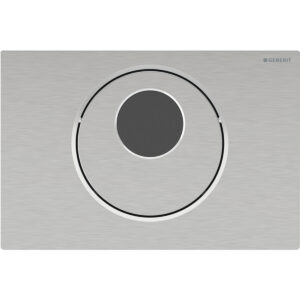 Geberit wc-besturing elektronisch, netvoeding, voor Sigma inbouwreservoir 8 cm, met Sigma10 bedieningspaneel, rond, automatisch / touch-free / handmatig – Plaat, Toets: Geborsteld, easy to clean gecoat; Designring: Gepolijst – 115.856.SN.6