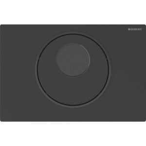 Geberit wc-besturing elektronisch, netvoeding, voor Sigma inbouwreservoir 8 cm, met Sigma10 bedieningspaneel, rond, automatisch / touch-free / handmatig – Plaat, Toets: zwart mat / Easy to clean gecoat; Designring: zwart / Glanzend – 115.856.16.6