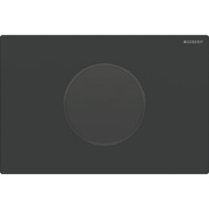 Geberit wc-besturing elektronisch, netvoeding, voor Sigma inbouwreservoir 12 cm, met Sigma10 bedieningspaneel, rond, automatisch / touch-free – Plaat: zwart mat / Easy to clean gecoat; Designring: zwart / Glanzend – 115.907.16.6