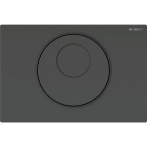 Geberit wc-besturing elektronisch, netvoeding, voor Sigma inbouwreservoir 8 cm, met Sigma10 bedieningspaneel, rond, automatisch / touch-free / handmatig – Plaat, Toets: zwart / Glanzend; Designring: zwart mat – 115.856.DW.6